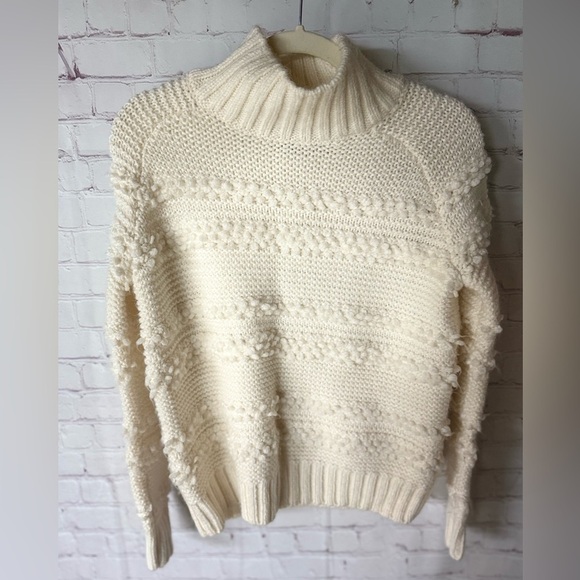 Magaschoni Cream Textured Mock Turtleneck Sweater – Chunky Knit Cozy Pullover XS - Picture 2 of 4